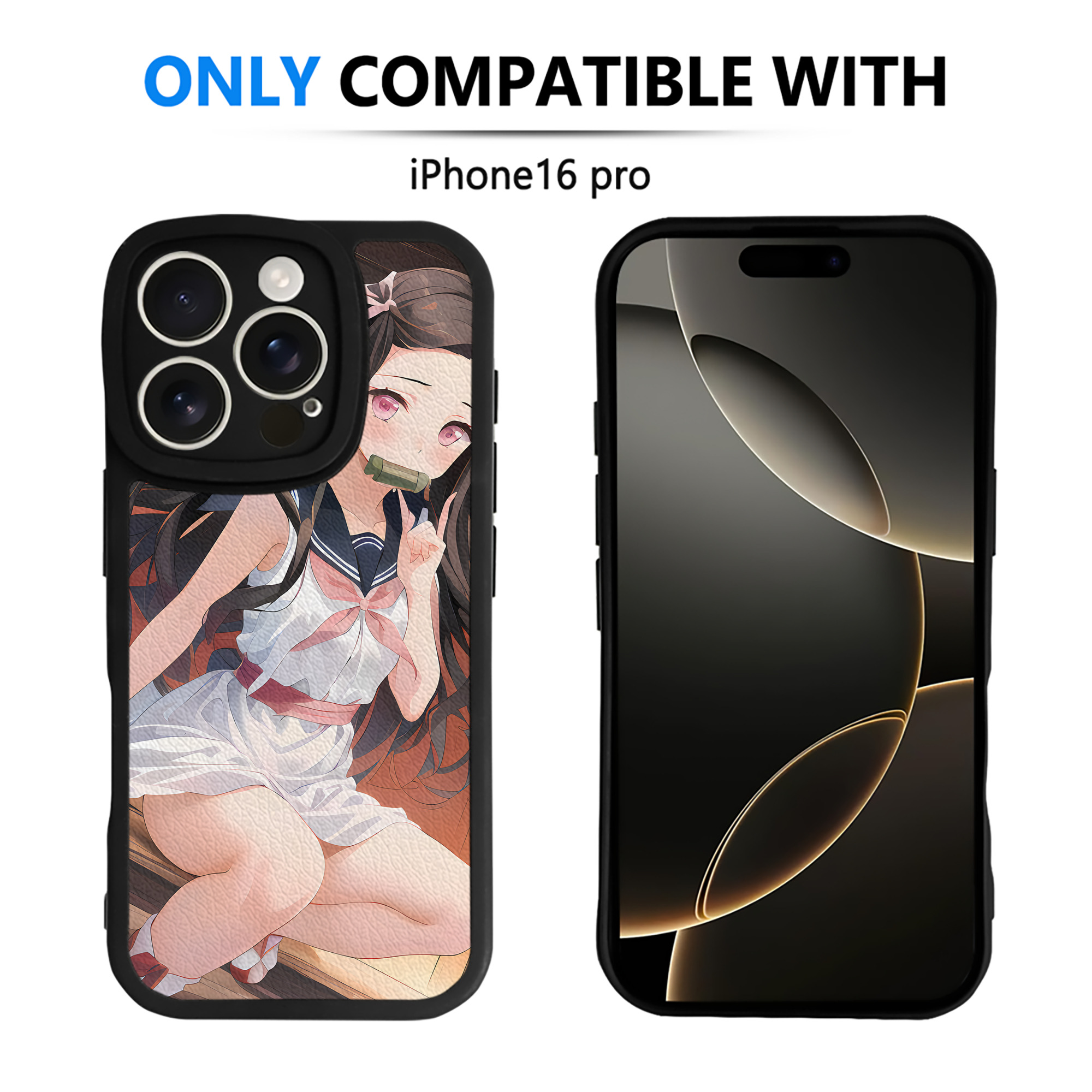 （画像用） 鬼滅の刃（きめつのやいば）竈門 禰󠄀豆子／かまど ねずこ Kamado Nezuko 【iPhone 16シリーズ対応】シリコンスマホケース（レザー調） 材質：シリコン